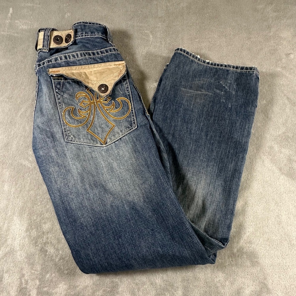 Affliction Los Angeles Cooper Relaxed Fit Jeans Mens 36x34 Blue Distressed Y2K